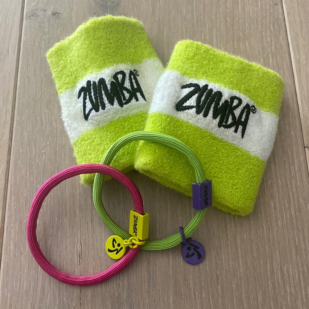 Zumba fitness wristbands with bonus ponytail holders